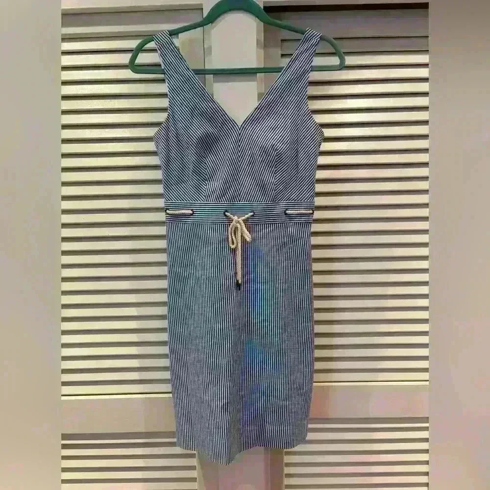 J Crew Rope Tie Waist Dress Blue White